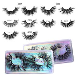 2 Paar/Box 8D 25 mm falsche Wimpern, flauschig, unordentlich, dick, lang, mit transparentem Box-Paket, Laser-Hintergrund