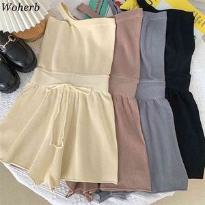 وزرة للنساء الصيف أزياء playsuit قبالة الكتف ضئيلة الخصر محبوك رومبير مثير سيدة واسعة الساق السراويل بذلة 210519