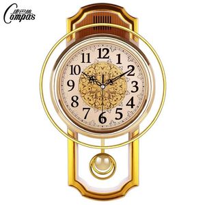 Grande Relógio de Parede Vintage Luxo Pendulum Simples Elegante Sala de Living Relógios Nordic Criativo Wall Watches Horloge Home Decor C60ZB 211110