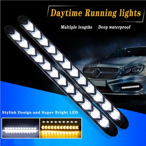 2Pcs LED Universal Car Daytime Running Light Waterproof Headlight Strip Sequential Flow Yellow Turn Signal White DRL Auto Lamp