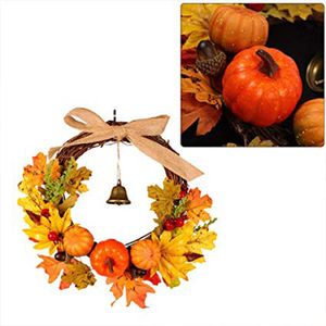 30CM Pumpkin Wreath Autumn Harvest Maple Leaf Front Door Wreath Front Door Decoration Halloween Party Supplies New Y0831