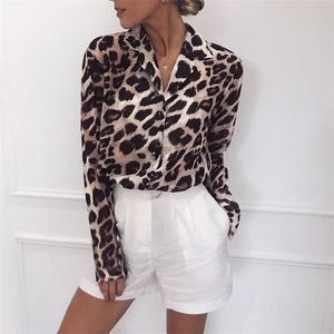 Kadın Bluzlar Vintage Uzun Kollu Seksi Leopar Lady Ofis Gömlek Tunik Rahat Gevşek Tops Artı Boyutu Blusas 210514