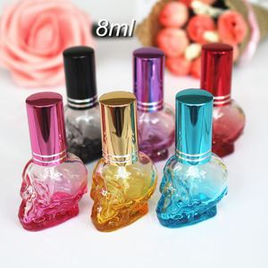 15PC 8ml Skull Design Perfume Bottle Portable Travel Perfume Atomizer Glass Spray Scent Pump Case Empty Mix Color