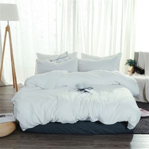 Mjukt tvättad bomullsängkläder Vit Bedlinne Tvilling Full Queen King Duvet Cover Bed Sheet Pillowcase Vuxen Solid Färg Sängkläder 210721