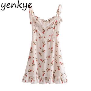 Sexy Frauen Prairie Chic Floral Print Sling Kleid Weibliche Ärmellose A-line Mini Chiffon Sommer Urlaub Vestido 210430