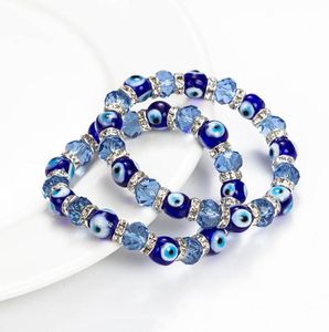 Gerdanlık Bileziği Mavi toptan satış-20 adet grup Cam Mavi Nazar Boncuklu Bilezik Kadın Erkek Elastik İplik Küpeler için Streç Yunan Gözü