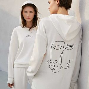 Amii minimalism vinter sport uppsättning för kvinnor streetwear brev hooded sweatshirts hög midja byxor kvinnlig två bit set 12130372 211109