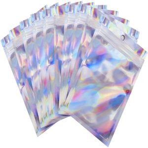 Aluminum Foil Bags Plastic Resealable Smell Proof Pouch Holographic Zipper Bag for Food Storage with Hanging Hole