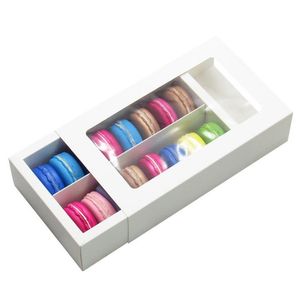 2021 Kraft Karta Papier Macaron Box Tort Pudełka z Wyczyści Okno Czekoladowe pudełka Biskutu Buffin Pudełko Pieczenia Pakowanie Pudełko na wakacje