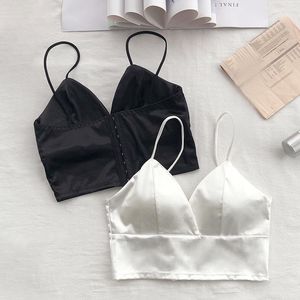 Trendy Sling Underwear Satin Smooth Padded Bra Strap Wrapped Chest Solid Color Camisoles & Tanks