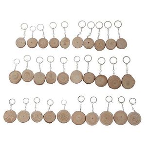 10pcs inacabado fatias de madeira natural chaveiro em branco em branco pingente pintado à mão DIY keyring bolsa de carro charme jóias fazendo s27 21 g1019