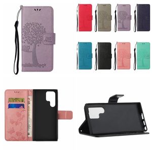 Wydrukuj Skórzane Wallet Case Dla Samsung A13 5G S22 Ultra Plus M32 A03S A82 A22 X Pokrywa 5 A32 A52 A72 S21 Kwiat Butterfly Lucky Tree Cute Owl Imprint Flip Holder Studka