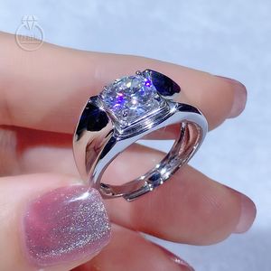 Real Moissanite Ring 2.0ct dla mężczyzn 925 Sterling Silver Color D-F Regulowany Resizable Fashion Wedding Diamond Ring