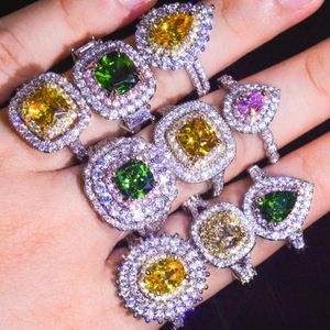 Cluster ringer Uilz Mode Luxury Charm Baguette Cubic Zirconia Bröllopsring för kvinnor Multicolor Geometry CZ Stone Party Smycken