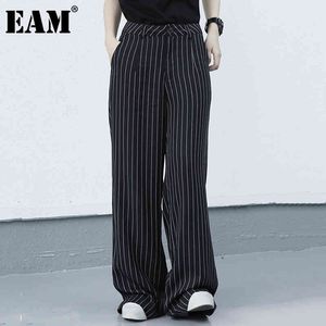 [EAM] Высокая талия черные полосатые длинные повседневные широкие брюки ноги свободные подходящие брюки женские мода весна осень 1dd8617 21512