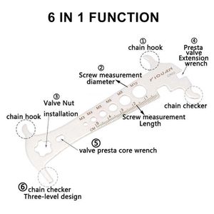 Bike Chain Checker 6 i 1 MTB Bike Cykel Rostfritt Stål Slitförlustindikator Kontroller Mätning Rulverk Reparationsverktyg