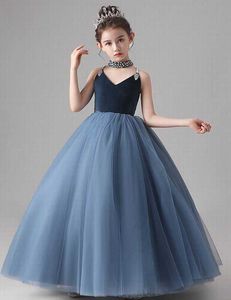 Kwiat Girl Princess Dress Velvet Fluffy Tulle Party Evening Ball Suknia Performance Wear Model Pokaż E2 210610