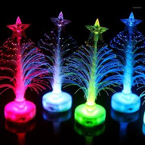 Wholesale mini led lights battery powered resale online - Christmas Decorations Colored Fiber Optic LED Light up Mini Tree With Top Star Battery Powered CNT