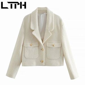 Giacca da donna in cappotto di lana solido vintage francese Giacche monopetto casual da lavoro di alta qualità Autunno Inverno 210427