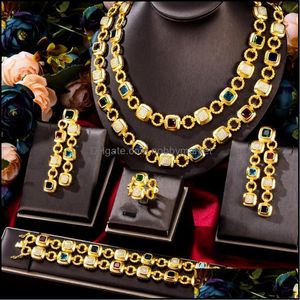 Earrings & Necklace Jewelry Sets Godki Hiphop Punk 4Pcs Iced Out Miami Link Chain Set For Women Wedding Party Cubic Zircon Dubai Bridal Drop