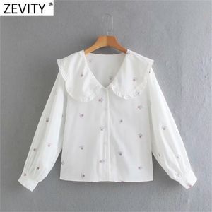 Kobiety Sweet Agaric Lace Peter Pan Collar Floral Print Biały Smock Bluzka Office Damskie Koszula Chic Blusas Topy LS9031 210420