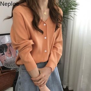 NEPLOE FALL Ubrania Swetry Kobiety V-Neck Z Długim Rękawem Knit Cardigan Korean Woman Tops Pull Femme Luźne Eleganckie Cardigans Sueter 210422