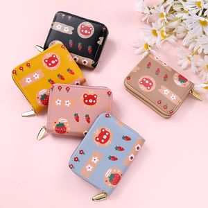 Mulheres Carteiras Bonito Bolsa dos Desenhos Animados Zipper Pequeno Carteira Moeda Para PU Couro Feminino Embreagem Cartão Praça Animal Friuts Impresso Bolsas