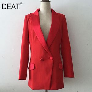 Women Red Double Breasted Office Lady Blazer Notched Long Sleeve Slim Fit Jacket Fashion Tide Spring Autumn 7E0827 210421