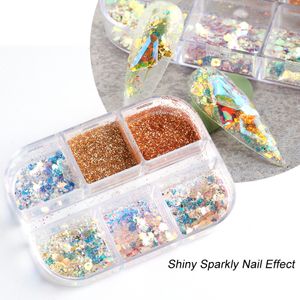 AB sjöjungfruflingor Sparkly Nail Glitter Glänsande Sequins Pulver Spangles Polska Nails Art Decoration