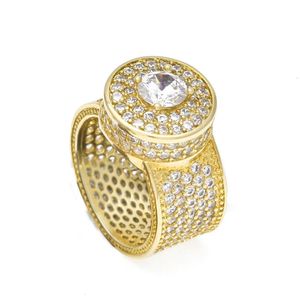 HIP-hop Micro Pave Rhinestone Iced Out Bling duży pierścionek wypełnione złotem tytanowe pierścienie ze stali nierdzewnej dla mężczyzn biżuteria