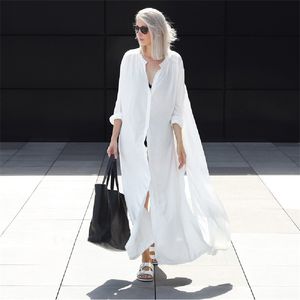 Oversize Donna Summer Beachwear Lungo Kaftan Beach Dress Bianco Tunica Costume da bagno Cover-up Bikini Wrap Cover up # Q737 210722