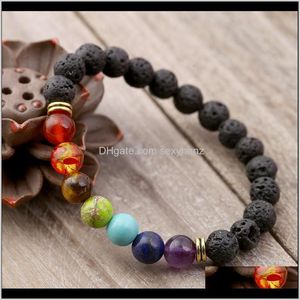 Charm Jewelrykimter Schwarzes Vulkan-Lava-Armband, 7 Chakra-Naturstein, ätherisches Öl, Diffusor-Armbänder, Yoga-Perlen, Schmuck für Damen und Herren, B12