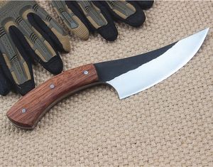 Promotion Fixed Blade Kichen Knife High Carbon Steel Satin Blades Full Tang Rosewood Hantera raka knivar med lädermantel