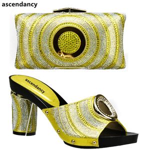 Latest Yellow Italian Shoes And Bags To Match With Bag Set Decorated Rhinestone African Sets 2021 Dress