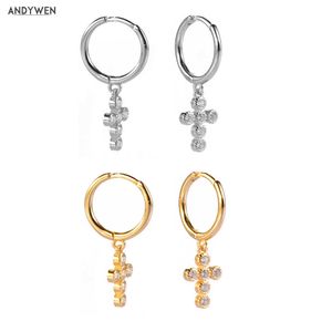 Andywen 925 Sterling Silver Cors Zircon Drop Earring Kvinnor Cirkel Smycken Runda CZ Crystal Luxury Piercing Pendiente 210608