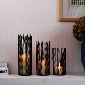Iron Candle Holders Activity modern Hollow wrought iron Holder Black Cafe Table Geometric Shapes Decoration Living Room 211108