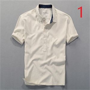 sommar retro linne skjorta manlig bomull och andningsbar pullover tunn sektion t-shirt kortärmad vit 210420