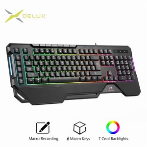 Delux K9600 RGB Backlight Gaming Keyboard 104 + 13 Keycaps Russian / Enlgish Layout Keypads with Palm Rest for Windows Gamer 210610