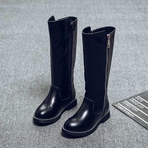 Meninas de inverno Genuine couro alta botas de neve crianças 211227