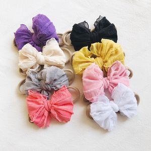 Europa Spädbarn Baby Lace Bowknot Headband Kids Nylon Elastic Hair Band Children Headwear Kid Tillbehör