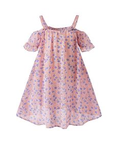 Vestito floreale dalla manica della balza della spalla fredda delle ragazze del bambino SHE