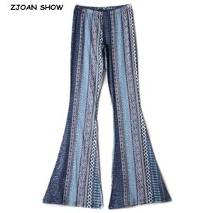 Pantaloni svasati con stampa geometrica etnica a vita bassa Pantaloni lunghi da donna con ghette a campana africane hippie tribali bohemien 210429