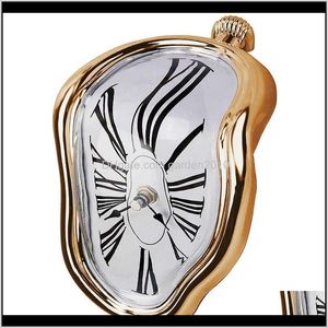 Clocks Melting Clock Blocktype Twisted Clockmelted For Decorative Home Office Shelf Desk Table Funny Creative Gift Gold Mjoes 1Kfhg