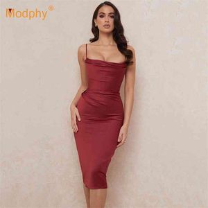 Elegant White Satin Dress Women Sleeveless Bodycon Spaghetti Female Vestidos Fashion Evening Party Summer 210527