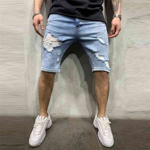 Coole kurze Jeans Street Herren Reißverschlusstasche Denim Hosen Baumwolle Multi-Pocket Shorts Ripped Fashion Hose Männer Kleidung 210713