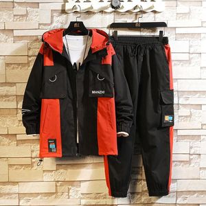 Men's Tracksuits Drop Men Tracksuit 2022 Spring Autumn Korean Style Male Jackets+Pants 2 Pcs Sets Hip Hop Streetwear Suit Patchwork 7XL