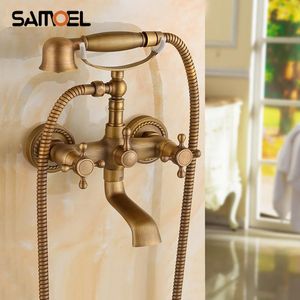 Wholesale telephone classic resale online - Luxury European Style Telephone Set Shower Faucet Antique Brass Classic Handshower Elegant Mixer Taps SF1010 Bathroom Sets