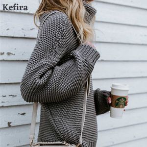 Kefira 2021 Zima Y2K Turtleneck Dzianiny sweter ponadgabarytowy Top Kobiety Ciepłe Długie Rękaw Bluza Moda Zielony Sweter Pulower Y0825