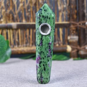 Natural Red and Green Crystal Pipe Hexagonal Prism Foreign Diamond Suction Features Perforated Handle Stone Direct Selling