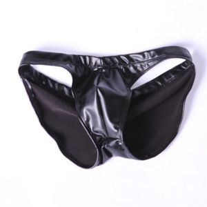 Unterhosen PU Kunstleder Tanga Hip Shirring Briefs Herren Kilted Shapewear Latex Unterwäsche Sexy Dessous U Convex Bag Faltenhöschen